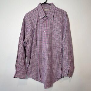 James Tattersall Mens Plaid Flannel Button Down Shirt Purple XL Long Sleeve